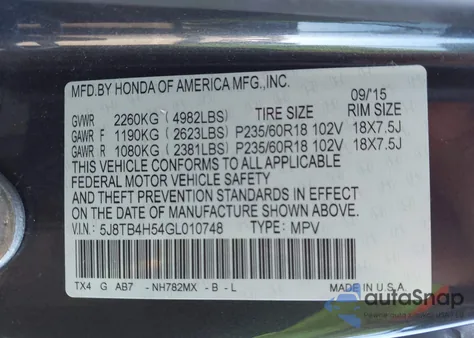 2016 Acura Rdx Technology Acurawatch Plus Packages/Technology Package из США, поврежденный, VIN 5J8TB4H54GL010748